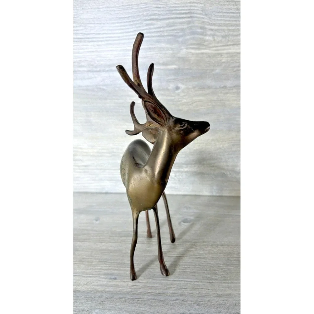 Vtg Brass Buck Deer Stag Figure Reindeer MCM 6 Point Antlers Animal 9" Korea - Picture 5 of 12